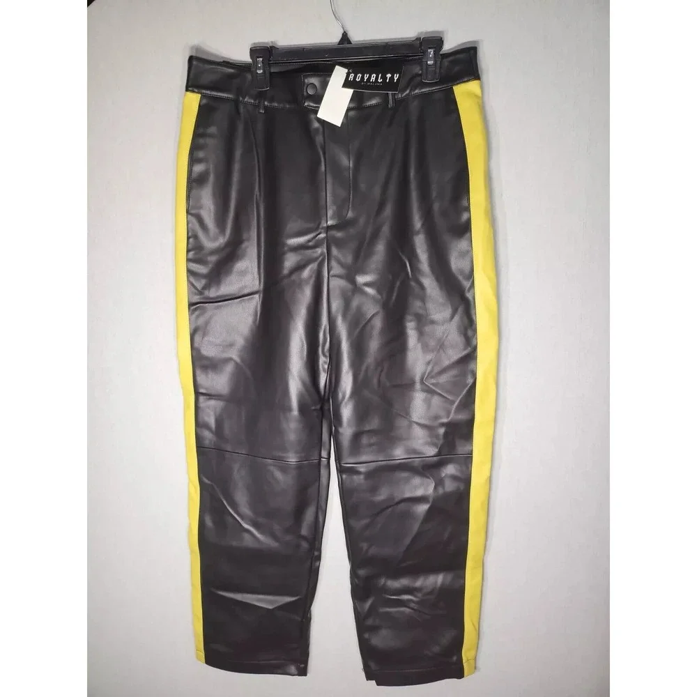 NWT! Royalty by Maluma Men's Faux‎ Leather Mid Rise Straight Leg Pants Black 30